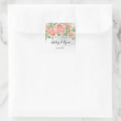 Blush Pink Floral Wedding Quadratischer Aufkleber (Tasche)