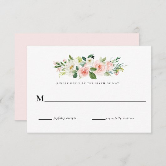 Blush Pink Floral Wedding RSVP Antwort Einladung (Vorne/Hinten)