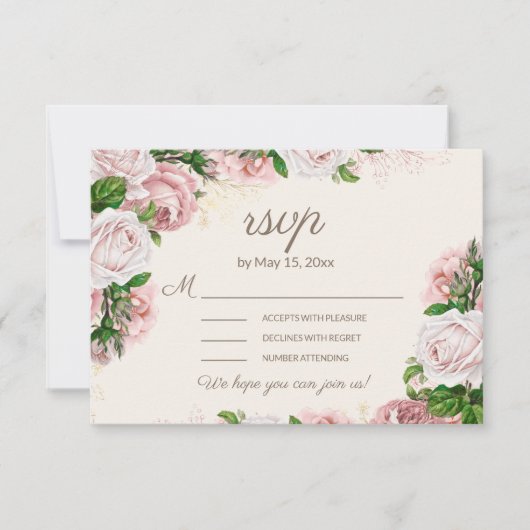 Blush Pink Floral Wedding RSVP Calligrafy Script (Vorderseite)