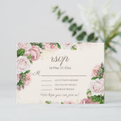 Blush Pink Floral Wedding RSVP Calligrafy Script (Stehend Vorderseite)
