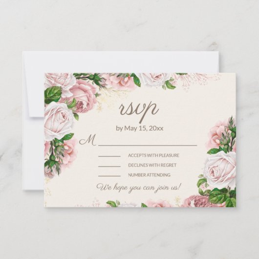 Blush Pink Floral Wedding RSVP Calligrafy Script Karte (Vorderseite)