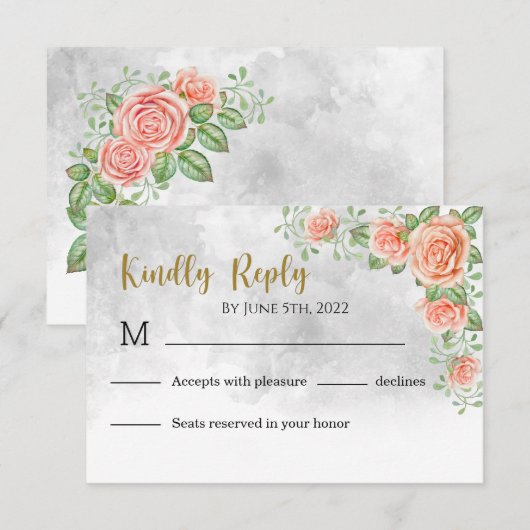 Blush Pink Floral Wedding RSVP Card Karte (Vorne/Hinten)