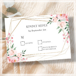 Blush Pink Floral Wedding RSVP Card Karte