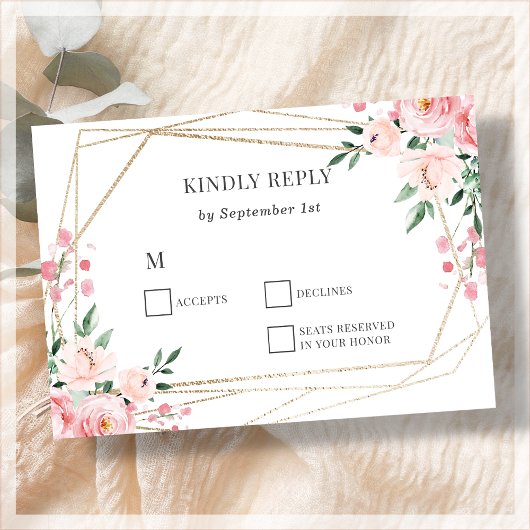 Blush Pink Floral Wedding RSVP Card Karte