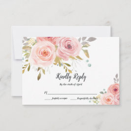 Blush Pink Floral Wedding RSVP Card Karte
