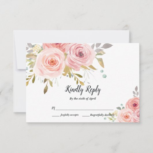 Blush Pink Floral Wedding RSVP Card Karte (Vorderseite)