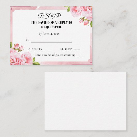 Blush Pink Floral Wedding RSVP Card Mitteilungskarte (Vorne/Hinten)