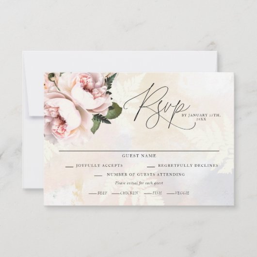Blush Pink Floral Wedding RSVP Cards Karte (Vorderseite)