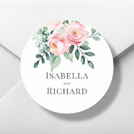 Blush Pink Floral Wedding Runder Aufkleber