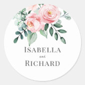 Blush Pink Floral Wedding Runder Aufkleber (Vorderseite)