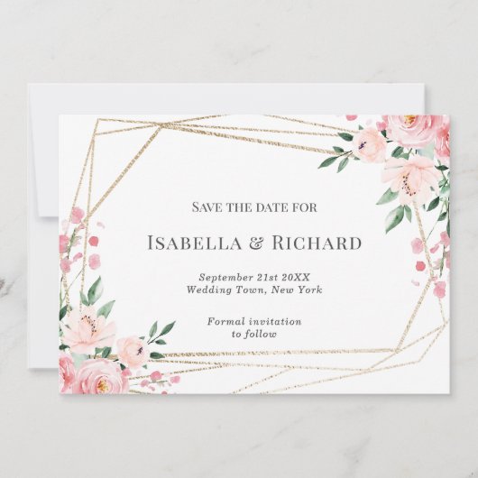 Blush Pink Floral Wedding Save The Date (Vorderseite)