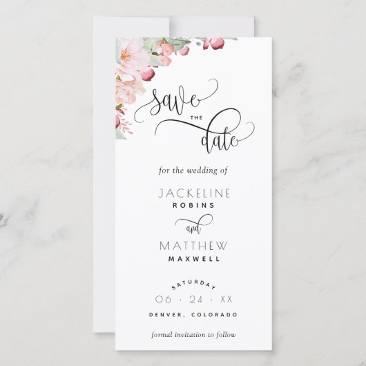 Blush Pink Floral Wedding Save the Date Lesezeiche (Vorderseite)