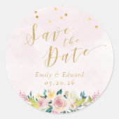 Blush Pink Floral Wedding Save the Date Runder Aufkleber (Vorderseite)