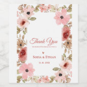 Blush Pink Floral Wedding Thank you Favor Weinetikett (Einzelnes Label)