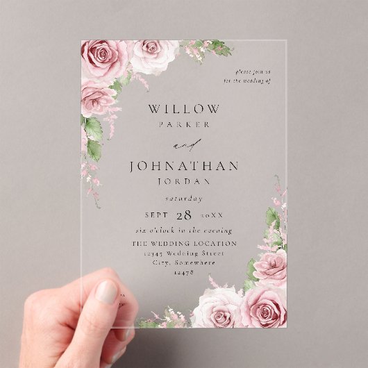 Blush Pink Floral Wedding V2 Acryleinladungen (Insitu (Handheld))
