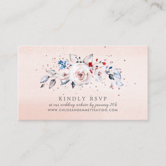 Blush Pink Floral Wedding Website UAWG Begleitkarte (Vorderseite)