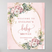 Blush Pink Floral Welcome Baby Shower Display Sign Poster (Vorne)