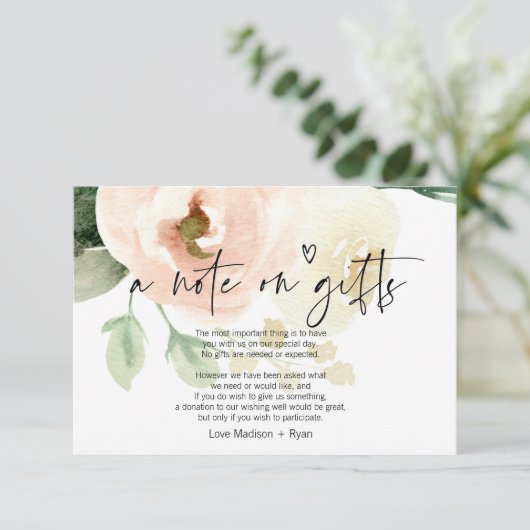 Blush Pink Floral Well Wedding Hinweis auf Geschen Begleitkarte (Stehend Vorderseite)