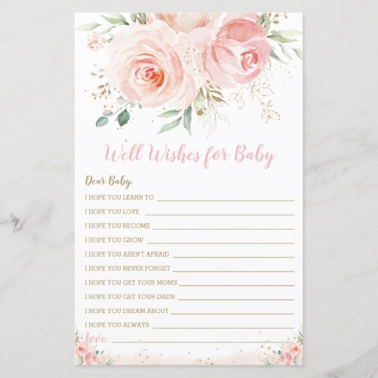 Blush Pink Floral Well will for Baby Shooting Game (Vorderseite)
