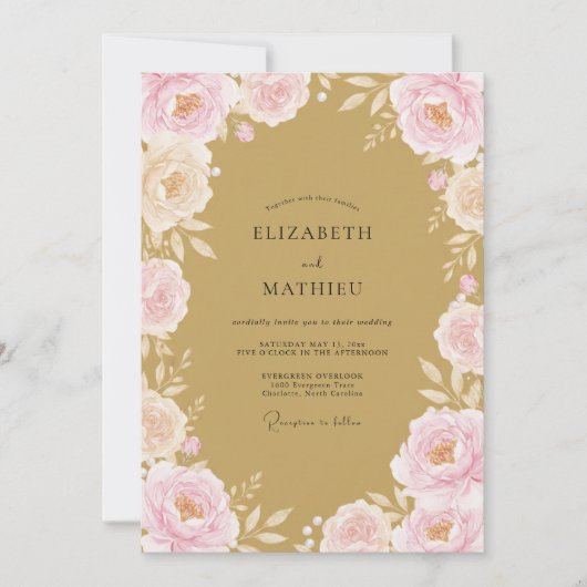 Blush Pink Floral Whimsical Wedding Einladung (Vorderseite)