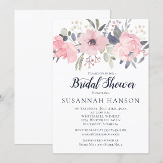 Blush Pink Floral White Brautparty Einladung