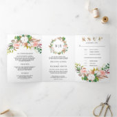 Blush Pink Floral White Magnolia Cotton Wedding Dreifach Gefaltete Einladung (Innenseite)