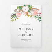 Blush Pink Floral White Magnolia Cotton Wedding Dreifach Gefaltete Einladung (Cover)