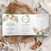 Blush Pink Floral White Magnolia Cotton Wedding Dreifach Gefaltete Einladung