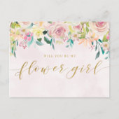 Blush Pink Floral wirst du mein Blumenmädchen sein Einladungspostkarte (Vorderseite)