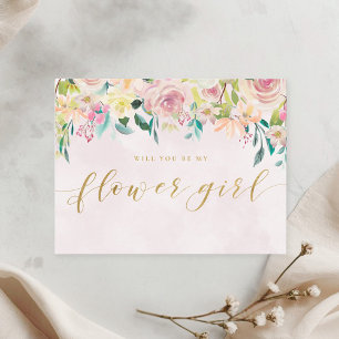 Blush Pink Floral wirst du mein Blumenmädchen sein Einladungspostkarte