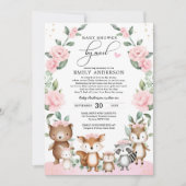 Blush Pink Floral Woodland Animals Kinderdusche Einladung (Vorderseite)