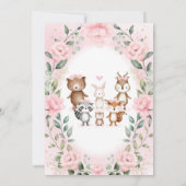 Blush Pink Floral Woodland Animals Kinderdusche Einladung (Rückseite)