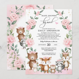 Blush Pink Floral Woodland Animals Kinderdusche Einladung