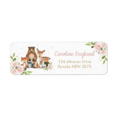 Blush Pink Floral Woodland Tiere Rücksendeadresse (Vorne)