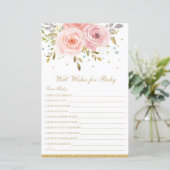Blush Pink Floral Wünsche für Baby Dusche Aktivitä (Stehend Vorderseite)
