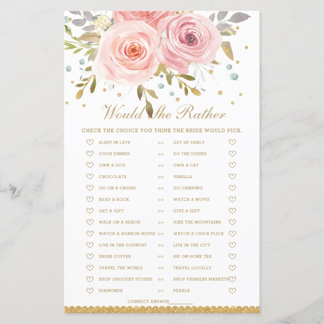 Blush Pink Floral würde sie eher Bridal Spiel (Vorderseite)