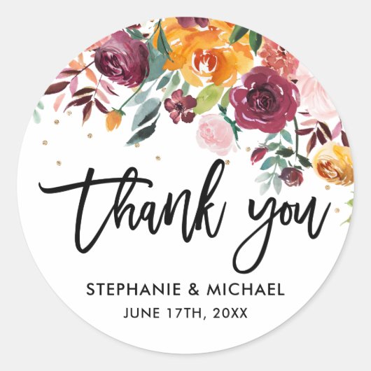 Blush Pink Florals Botanische Hochzeit Vielen Dank Runder Aufkleber (Vorderseite)