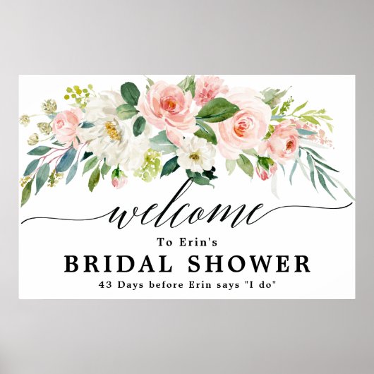 Blush Pink Florals Botanisches Brautparty Willkomm Poster (Vorne)