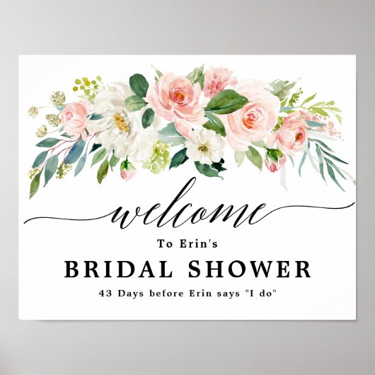 Blush Pink Florals Botanisches Brautparty Willkomm Poster (Vorne)