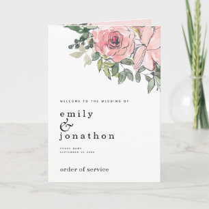 Blush Pink Florals Church Folded Wedding Program Karte