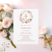 Blush pink florals cross Confirmation Einladung