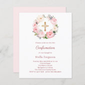 Blush pink florals cross Confirmation invitation (Vorne/Hinten)