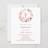 Blush pink florals cross Confirmation invitation (Vorderseite)