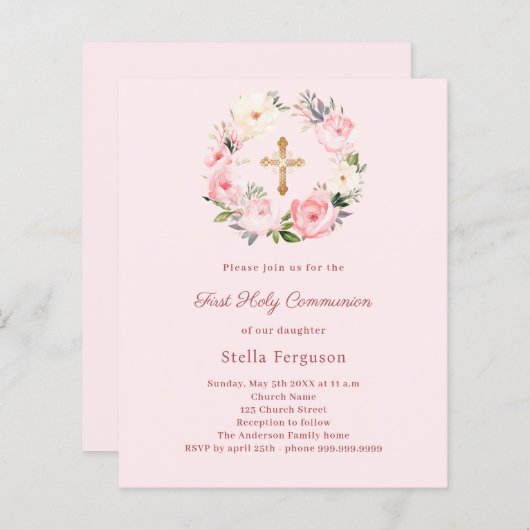 Blush pink florals cross First Communion (Vorne/Hinten)
