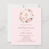 Blush pink florals cross First Communion (Vorderseite)