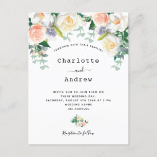 Blush pink florals eacalyptus sage green wedding postkarte