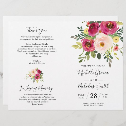 Blush Pink Florals, faltbare Hochzeitskarte (Vorne/Hinten)