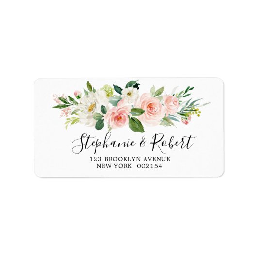 Blush Pink Florals Moderne botanische Hochzeit Adressaufkleber (Vorne)