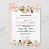 Blush Pink Florals Moderne botanische Hochzeit Einladung (Vorne/Hinten)