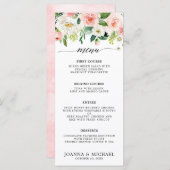 Blush Pink Florals Moderne botanische Hochzeit Menükarte (Vorne/Hinten)